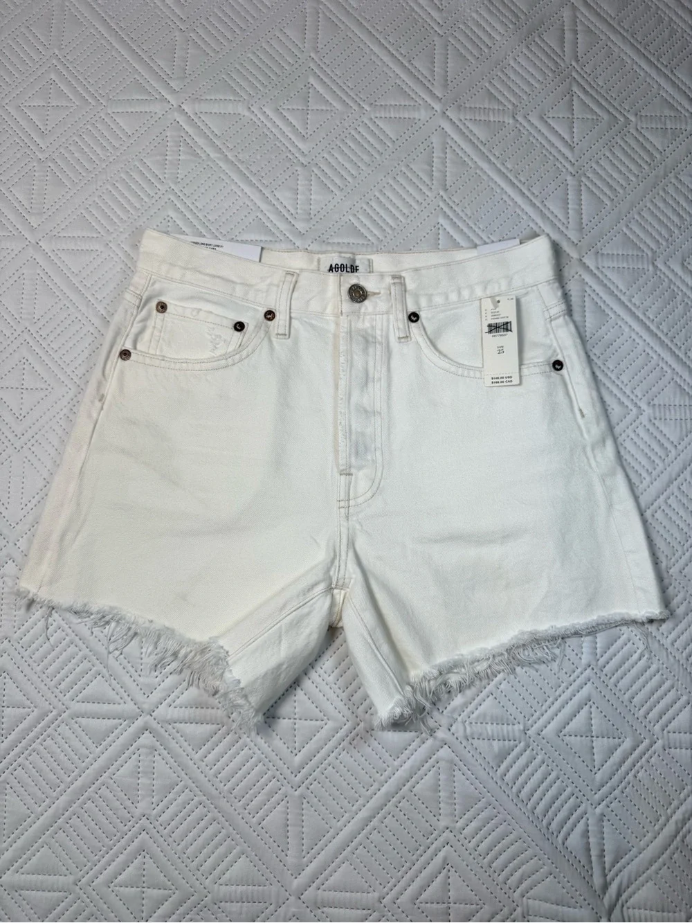 AGOLDE Parker Long Loose Fit Vintage Shorts Size 25 In Panna Cotta